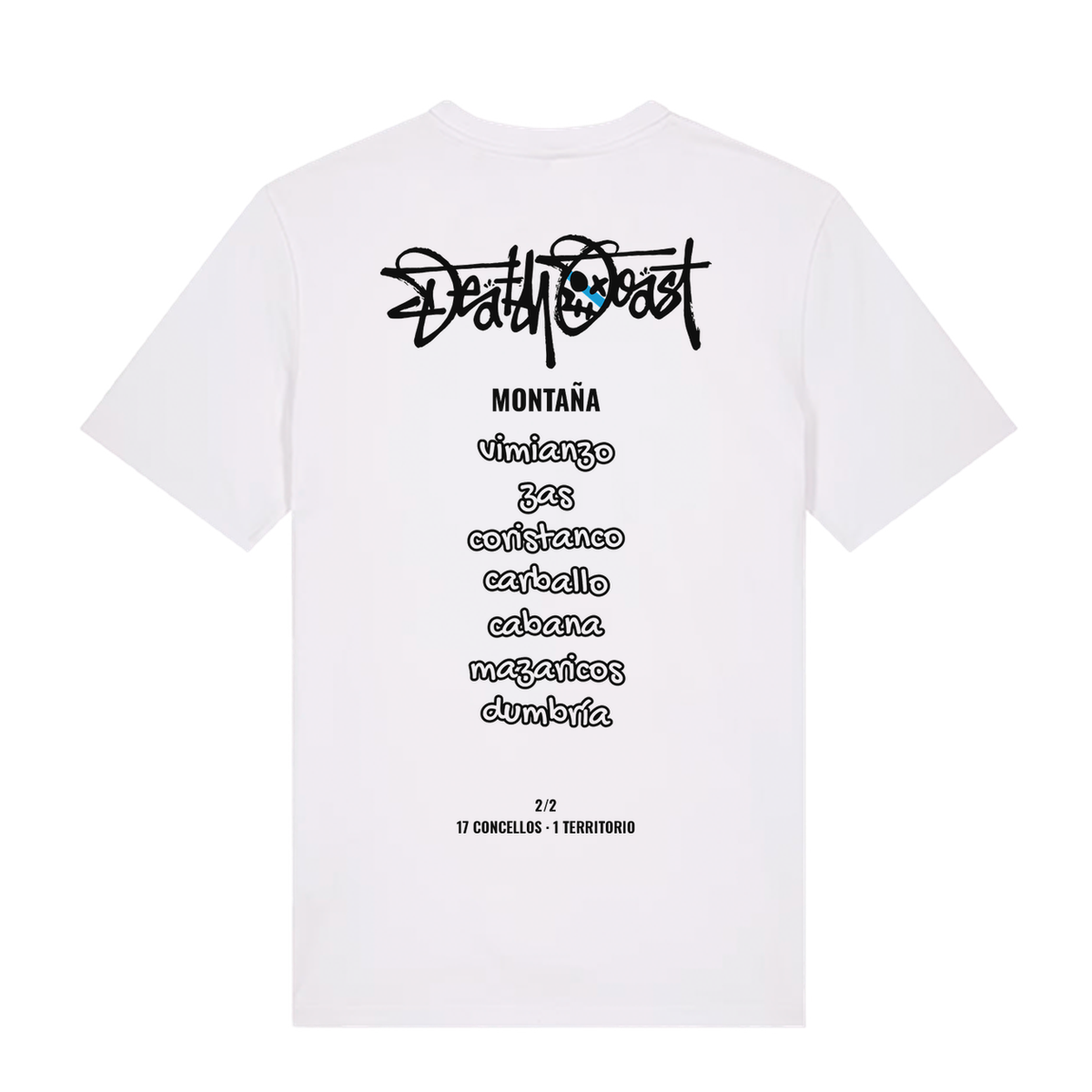 Camiseta BEBA blanca, espalda: Gundar y los 7 concellos de montaña