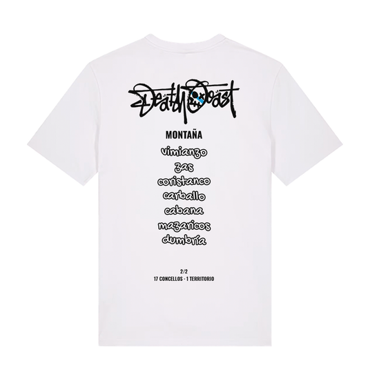 Camiseta BEBA blanca, espalda: Gundar y los 7 concellos de montaña