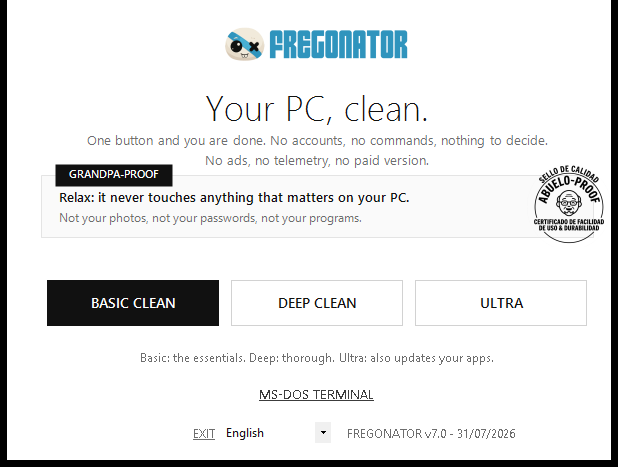 FREGONATOR 7 - pantalla principal con sello Abuelo-Proof