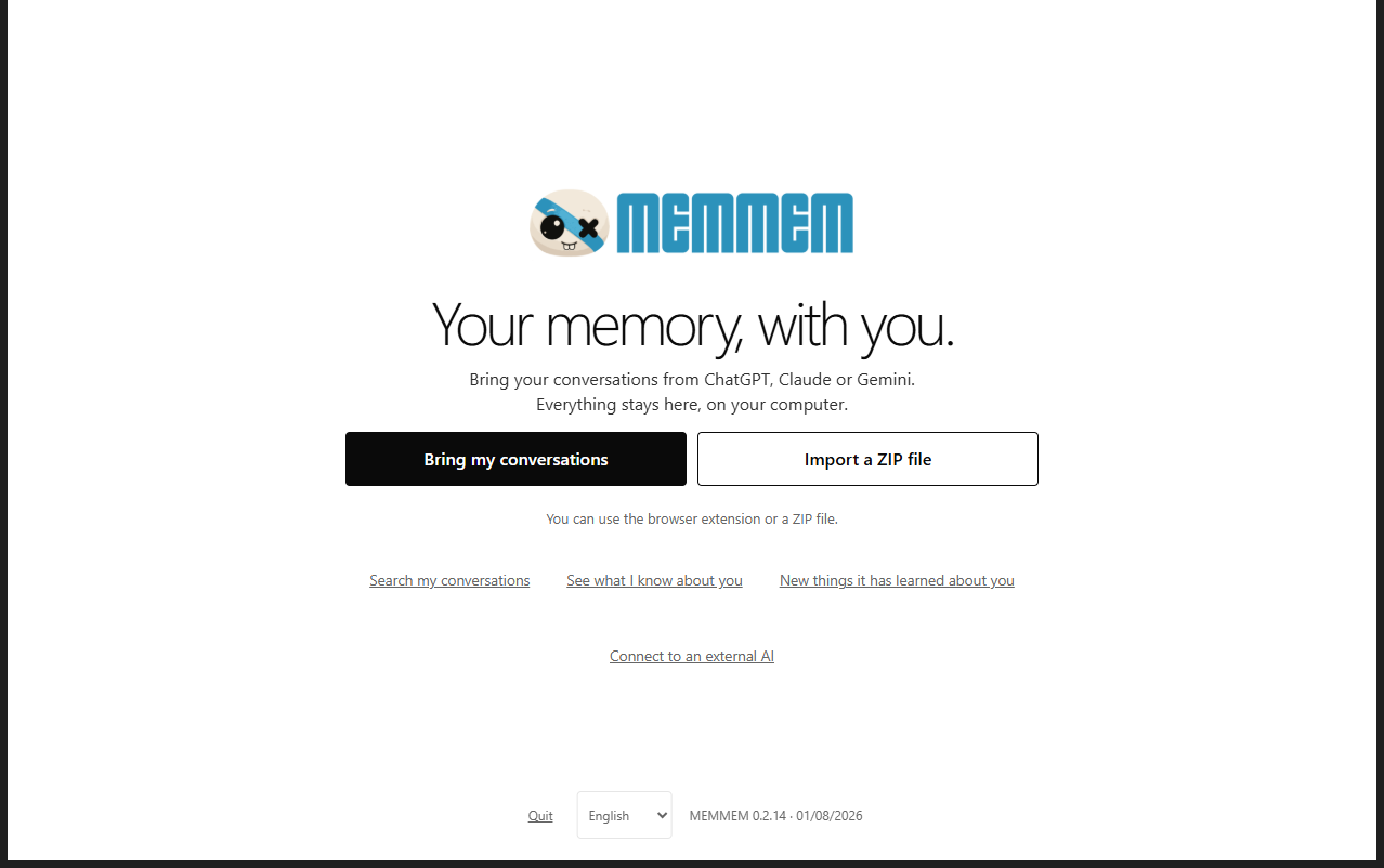 MEMMEM app - trae tus conversaciones de ChatGPT, Claude o Gemini